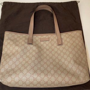 Gucci Supreme Tote Preowned Zip Top Coated Canvas Beige